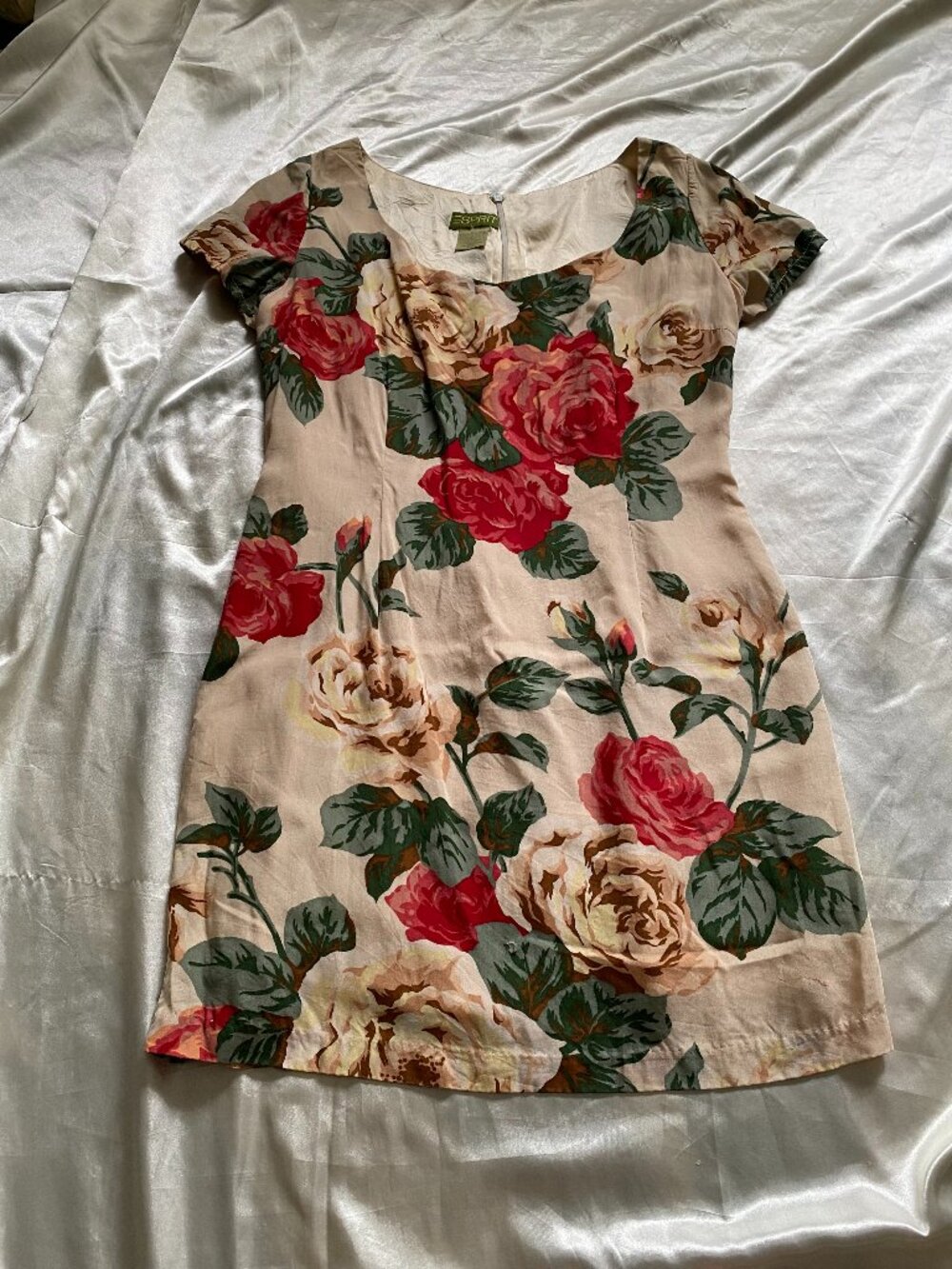 Vintage 1990s Oversized Rose Floral Mini Dress Esprit Summer Size 14 Grunge